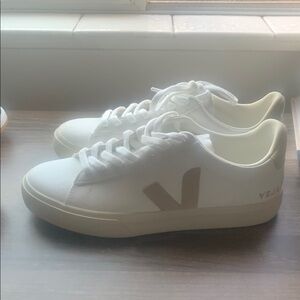 Veja White and Tan Sneakers Minimalist Design